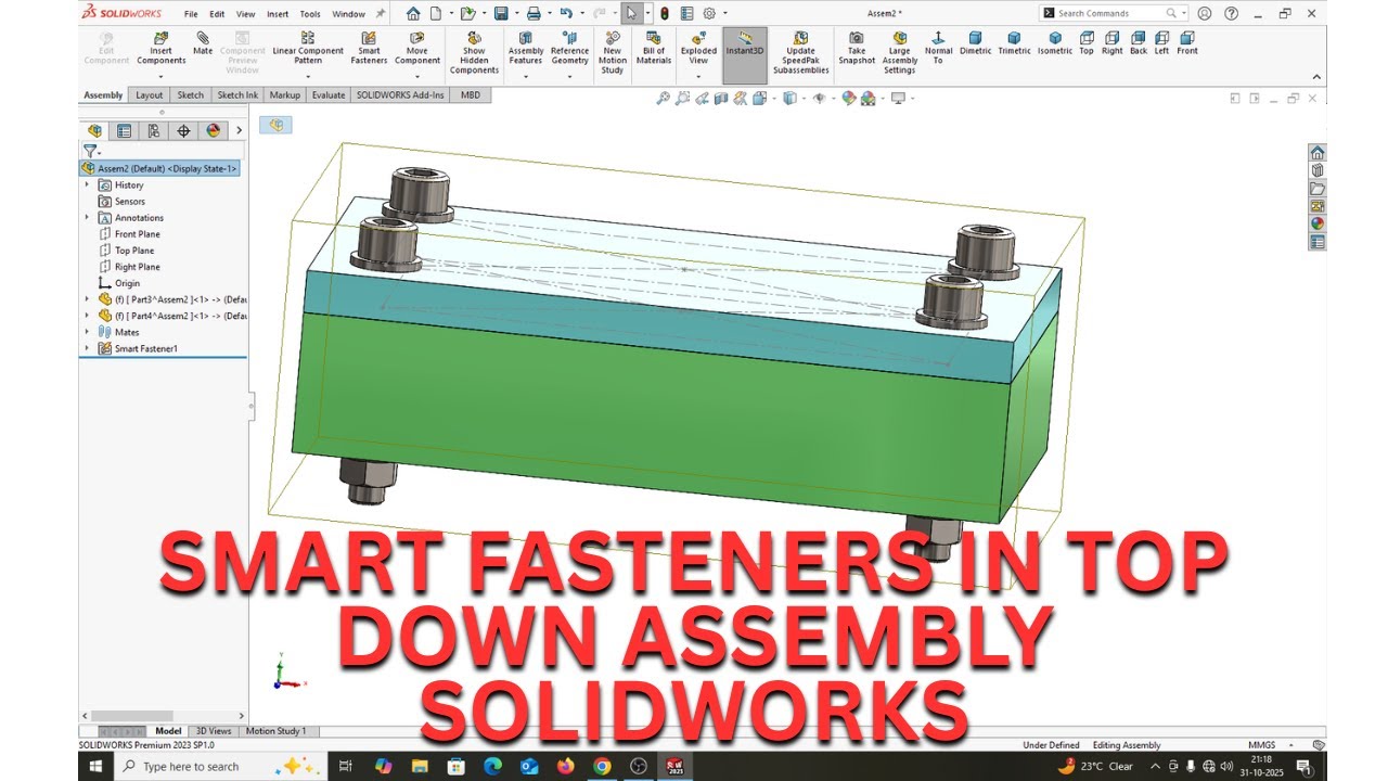 ИНТЕЛЛЕКТУАЛЬНЫЕ КРЕПЕЖИ В СБОРКЕ СВЕРХУ-ВНИЗ SOLIDWORKS.