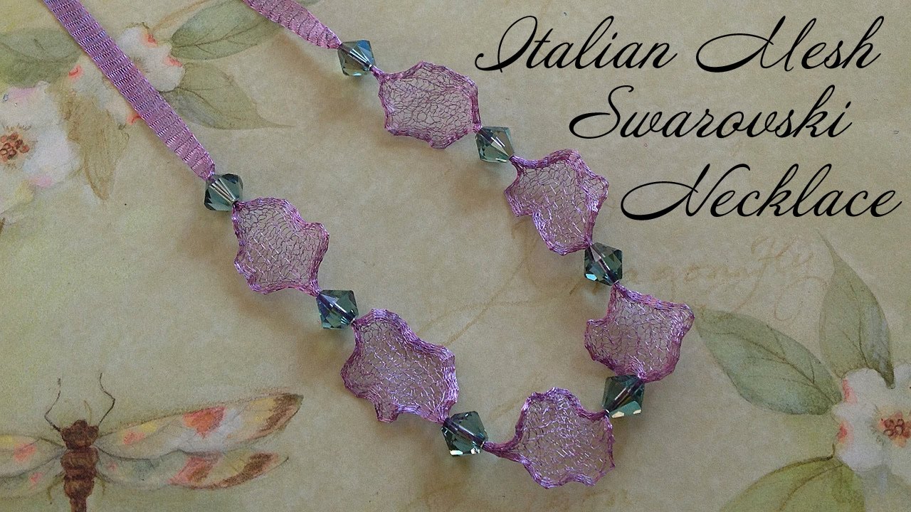 Italian Mesh Ribbon Swarovski Crystal Necklace
