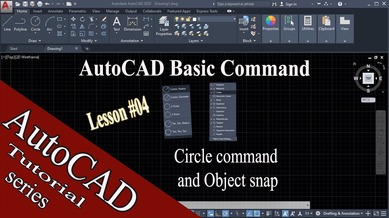 Lesson 04. AutoCAD Circle command and Object Snap RD CAD