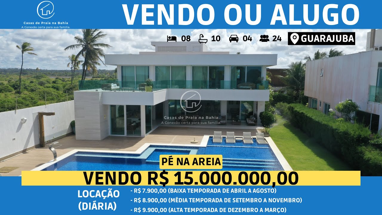 Casa Alto Padrão Pé na Areia Condomínio Fechado Segurança 24 hrs Oito Suítes Guarajuba - BA