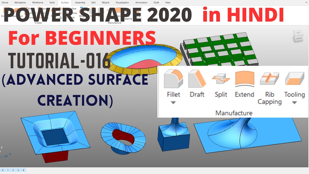 Power Shape || Advanced surface Creation | Draft surface | Split surface | Extend | Rib Capping