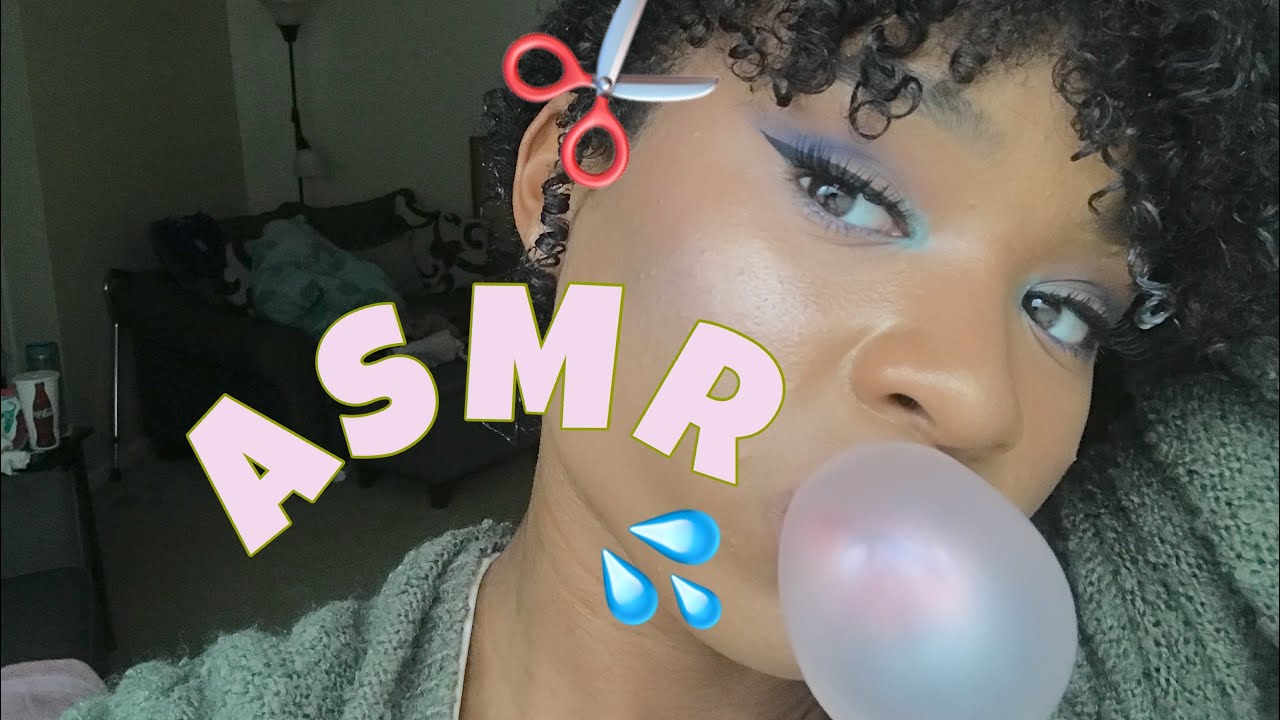 •asmr• cutting/styling my REAL HAIR ok 😂+gum chewing!
