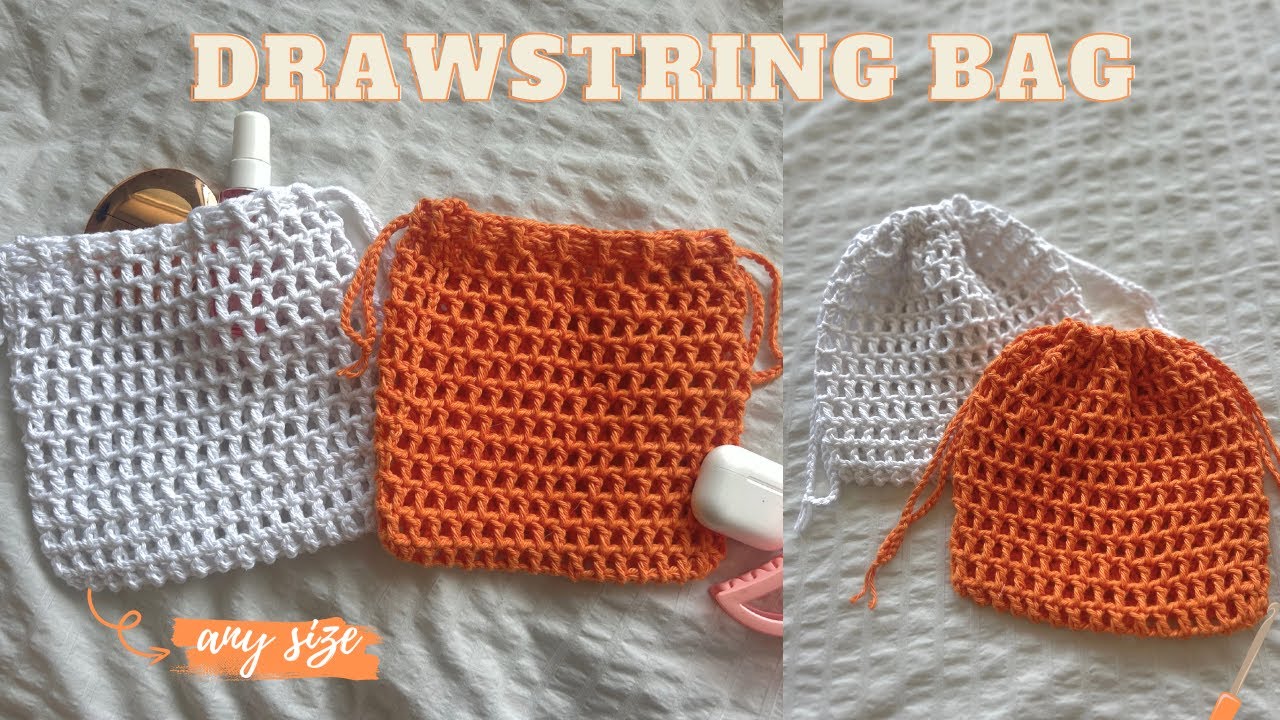 how to crochet the easiest mesh drawstring bag | beginner friendly