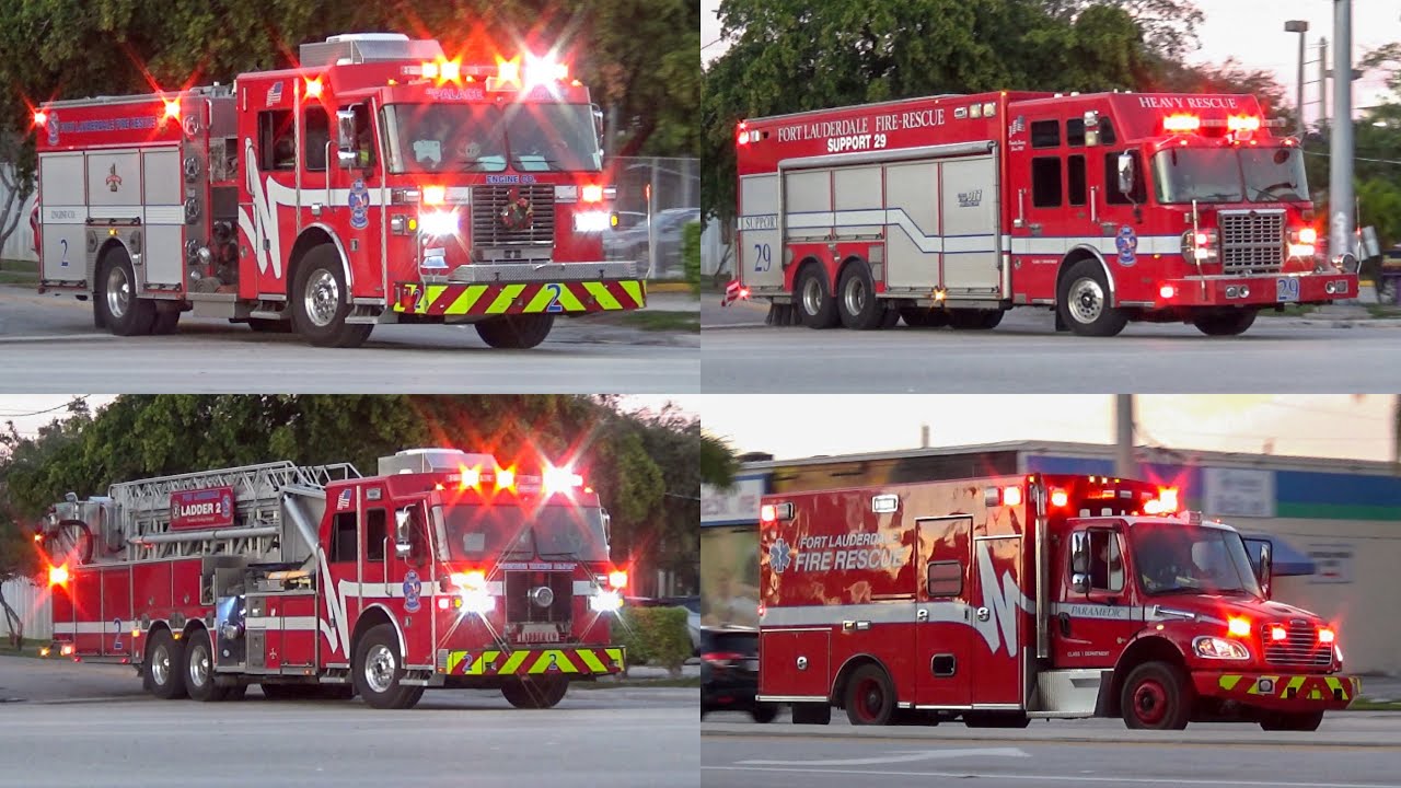 Fort Lauderdale Fire Dept Engine 2, Ladder 2, Support 29, and Rescue 202 responding