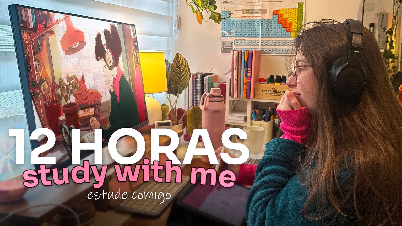 12 horas | Estude comigo em TEMPO REAL🩺  Study with me com som de chuva 🌧️ | pomodoro 60/10