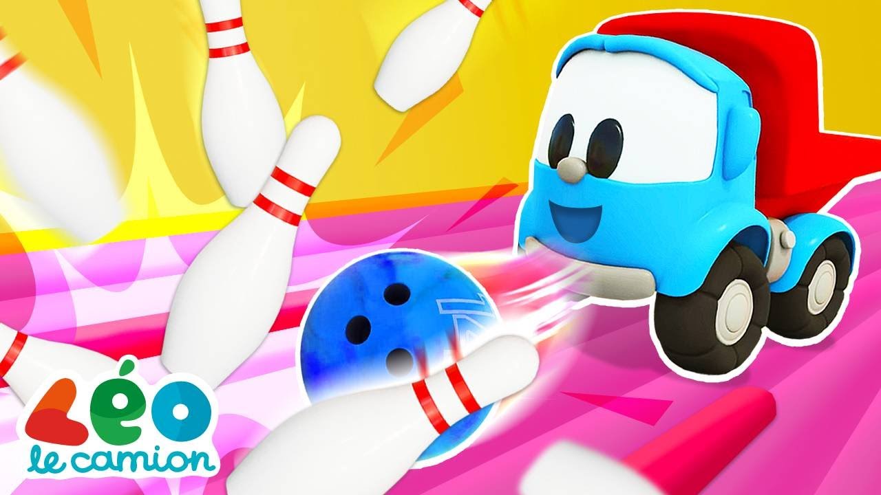 🎱Jouons au bowling avec les voitures🎳 Dessin animé avec Léo le camion curieux pour enfants