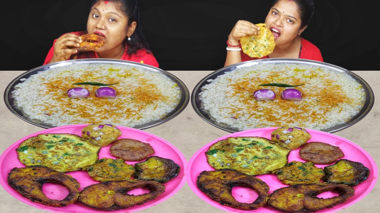PANTA BHAT FISH FRY EGG OMELETTE EATING CHALLENGE / PANTA BHAT EATING CHALLENGE / food family & more