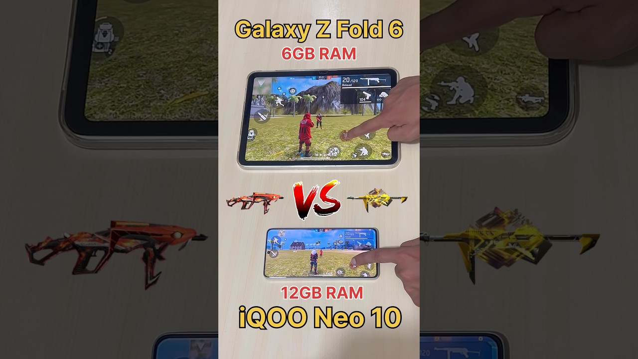 Galaxy Z Fold 6 vs iQOO Neo 10 💀 vs 12GB RAM vs 6GB RAM - GAMING GUN TEST #freefire #shorts #viral