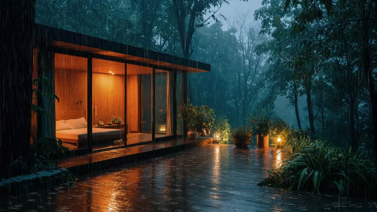 🌧️ Lluvia nocturna suave en la cabaña del bosque | Relajarse y conciliar el sueño