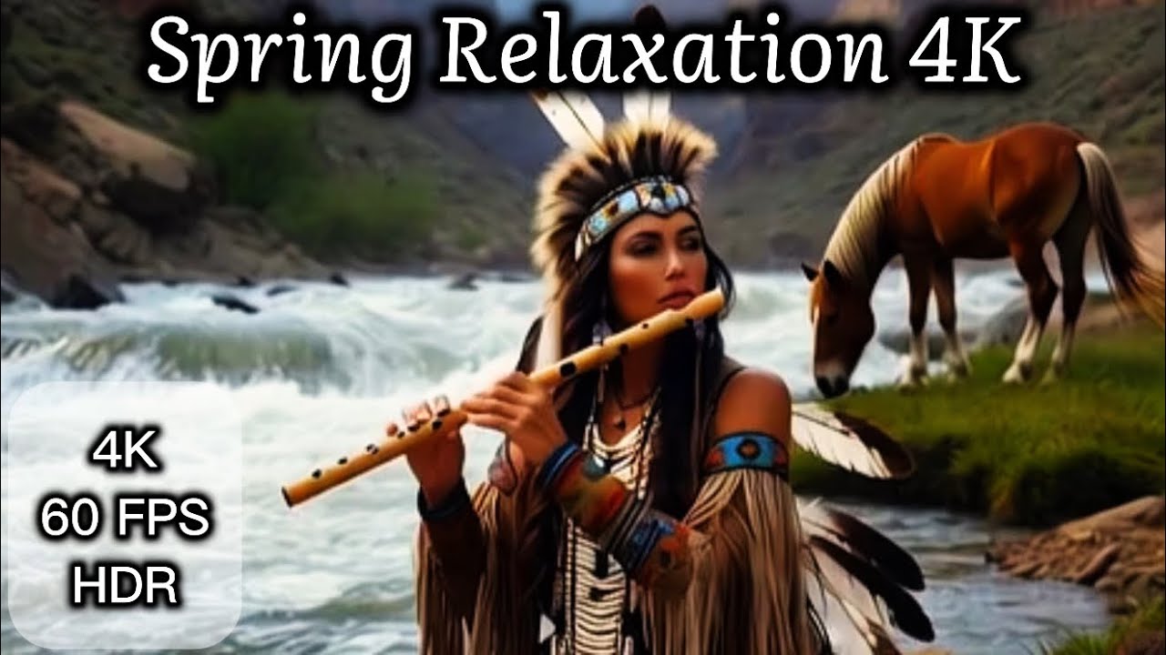 🏔️🌲Spring Soul Relaxation HDR,Native American Flute, 4K Nature Mountains & Rivers,Deep Peace & Calm🌿