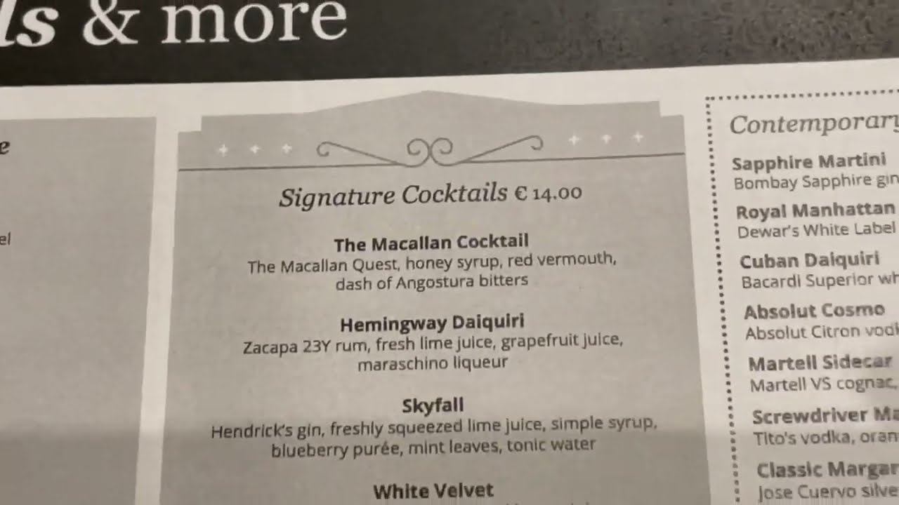 MSC Cruise Line Drink Package Menu:  Beer, Cocktails, Wine List with Prices