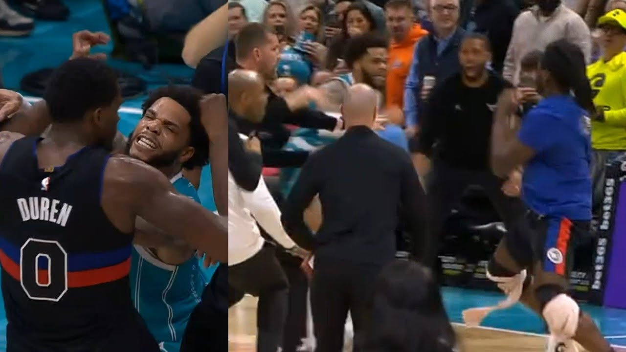 Pistons vs Hornets HUGE FIGHT - Duren vs Moussa and Isaiah Stewart runs at Bridges