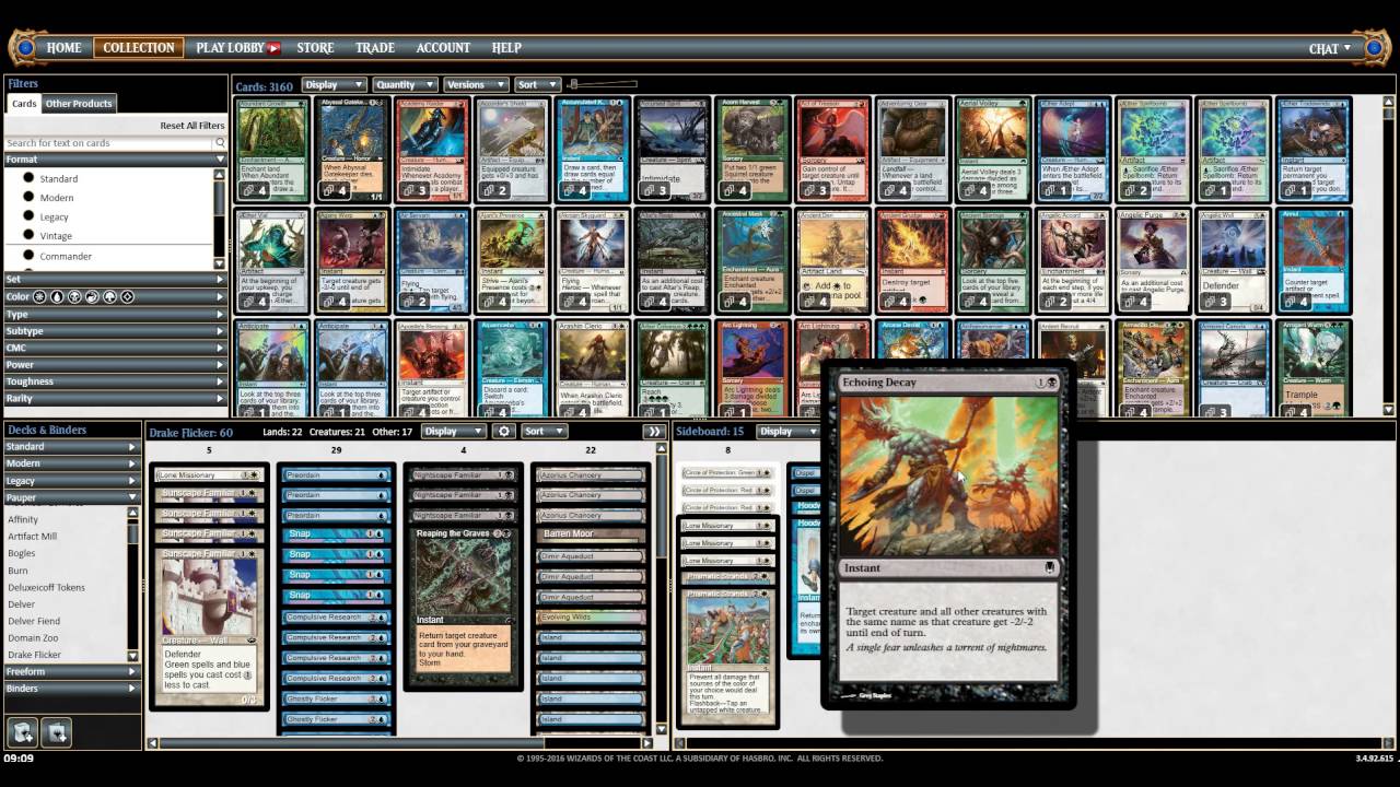 Magic the Gathering Online Pauper Peregrine Drake Combo vs Izzet Blitz