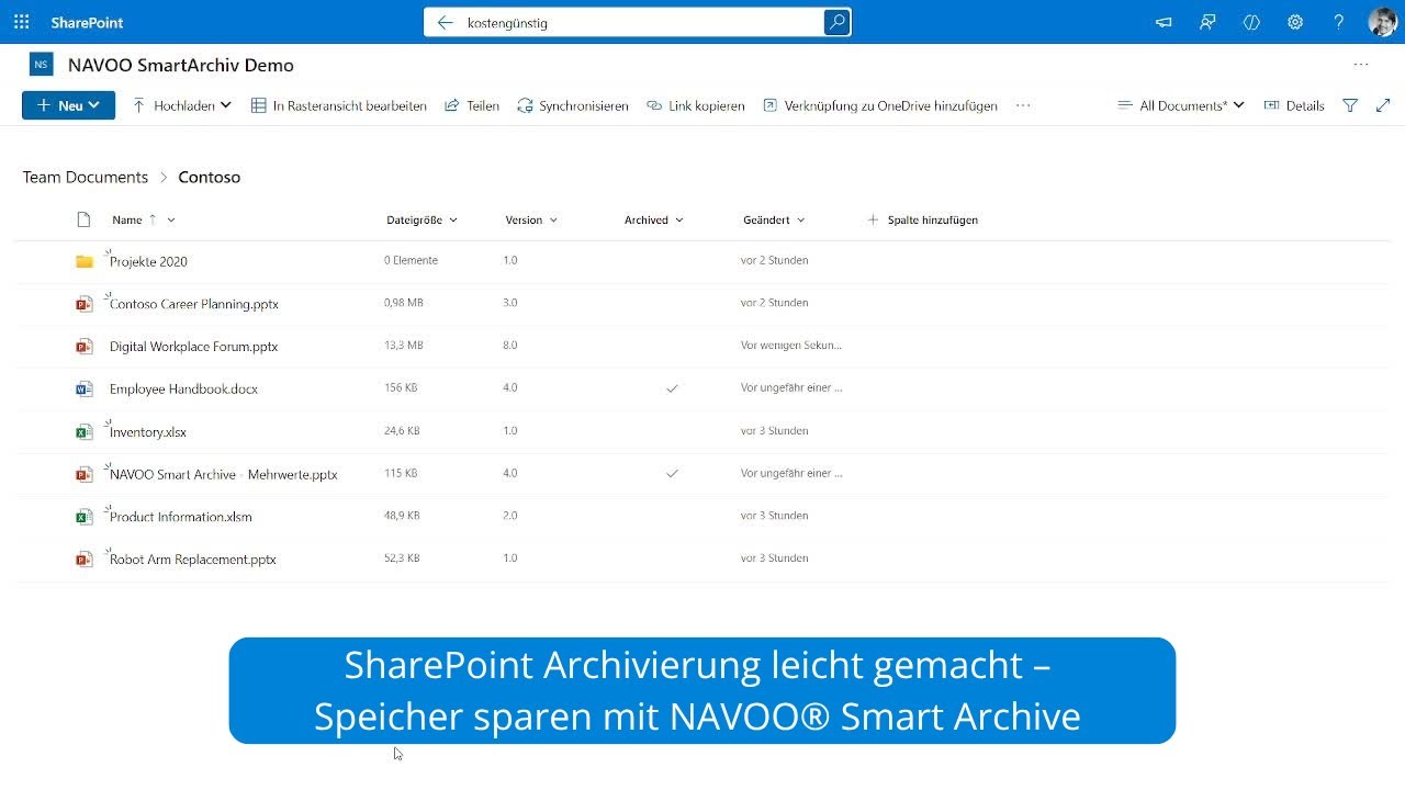 SharePoint Archivierung leicht gemacht – Speicher sparen mit NAVOO® Smart Archive