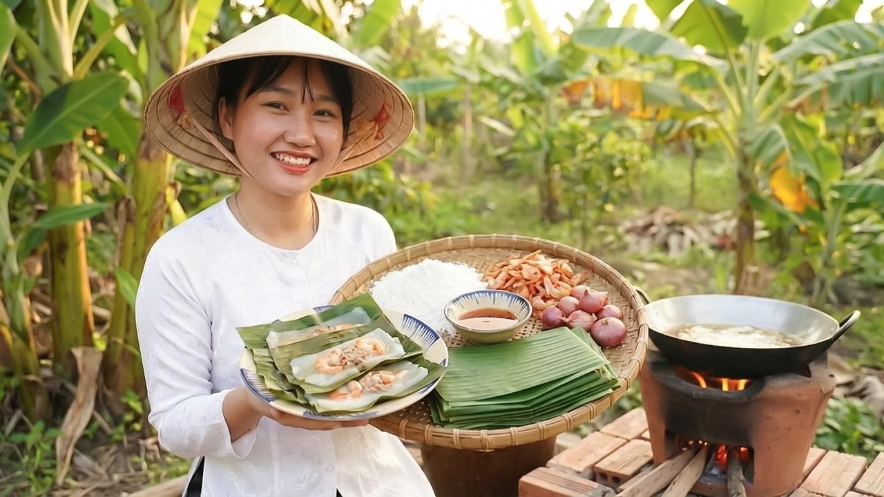 Making Vietnamese Steamed Rice Cake Banh Nam with Countryside Girl Ngoc Anh