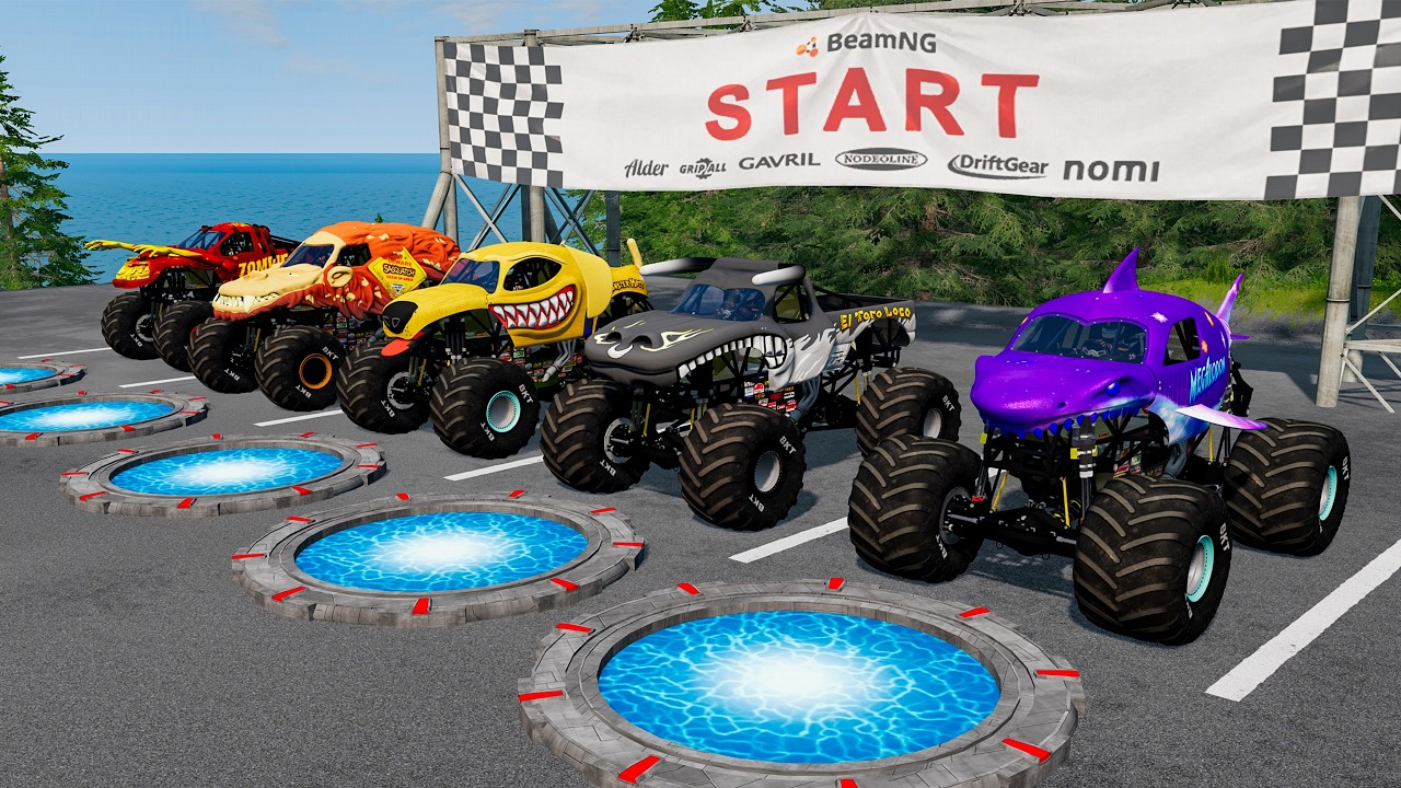 5 Monster Trucks vs Portal Trap  BeamNG.drive - Monster Truck Crashes #155