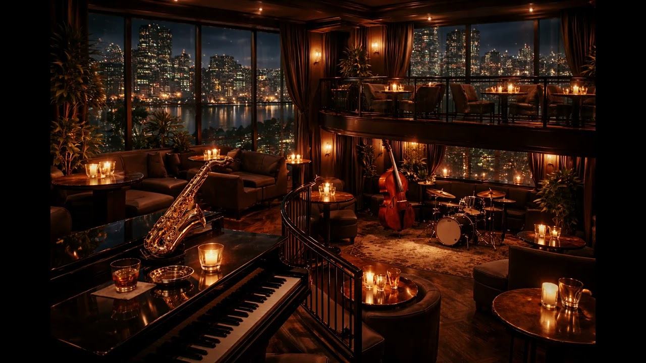 Late Night Jazz Lounge Ambience | Cozy City View, Smooth Jazz for Relax & Focus