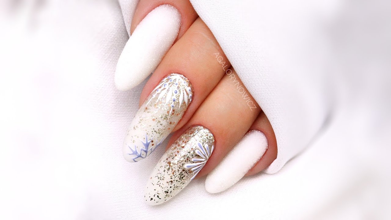Zimowe paznokcie z brokatem - śnieżynki  ❄️❄️❄️ SNOWFLAKE NAIL ART ❄️❄️❄️