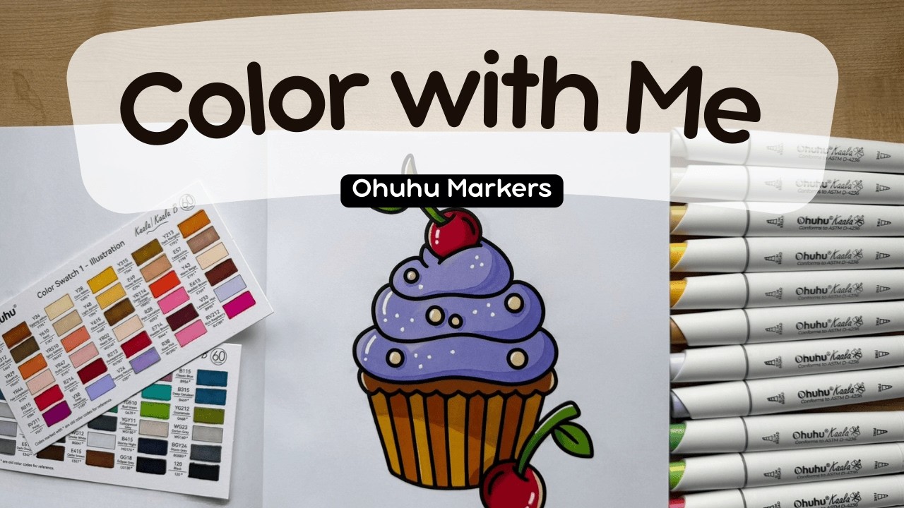 Color with Me (ASMR) 🧁💜 Sweet Sprinkle Cupcake | Bold, Easy & Cute Coloring Book | Ohuhu Markers