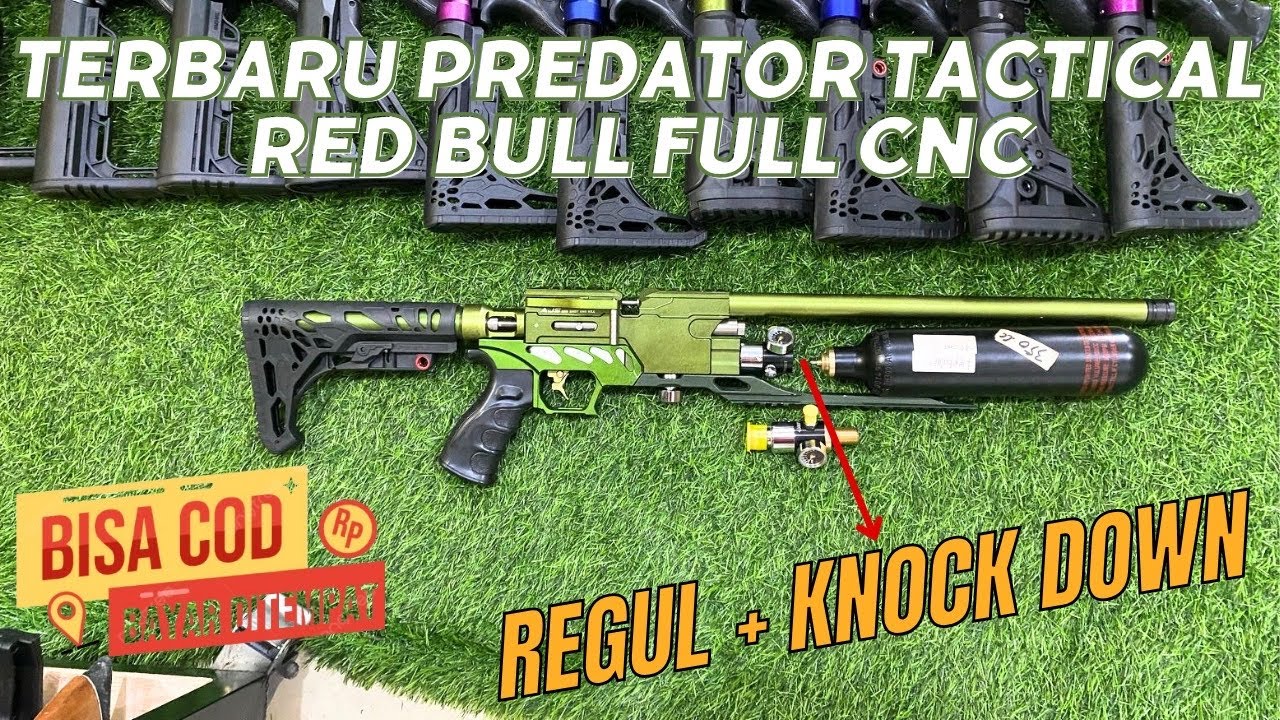 🔴TERBARU SENAPAN ANGIN PREDATOR TACTICAL RED BULL FULL CNC REGUL+ KNOCKDOWN HADIR MASAL 082325203317