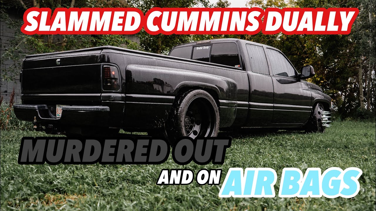 Slammed Second Gen 12 valve Cummins Dually On Air Bags + 4 Linked Rear