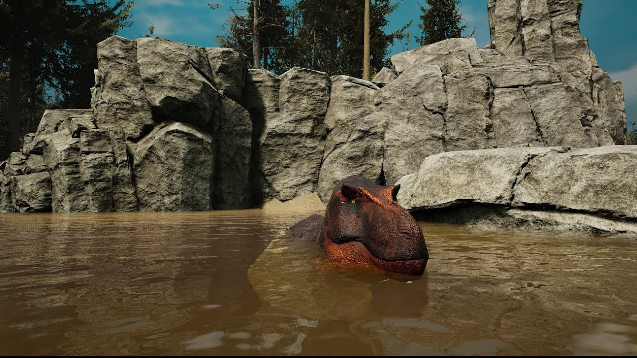 Path of titans pt rex hunts a bars then gets challenged for the body 