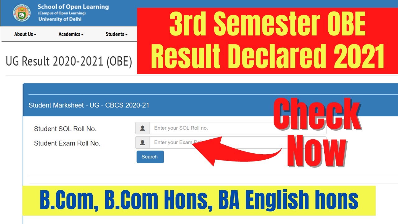 DU SOL 3rd Semester OBE Result Declared 2021 | B.Com, B.Com Hons, BA English hons | SOL Reporter.