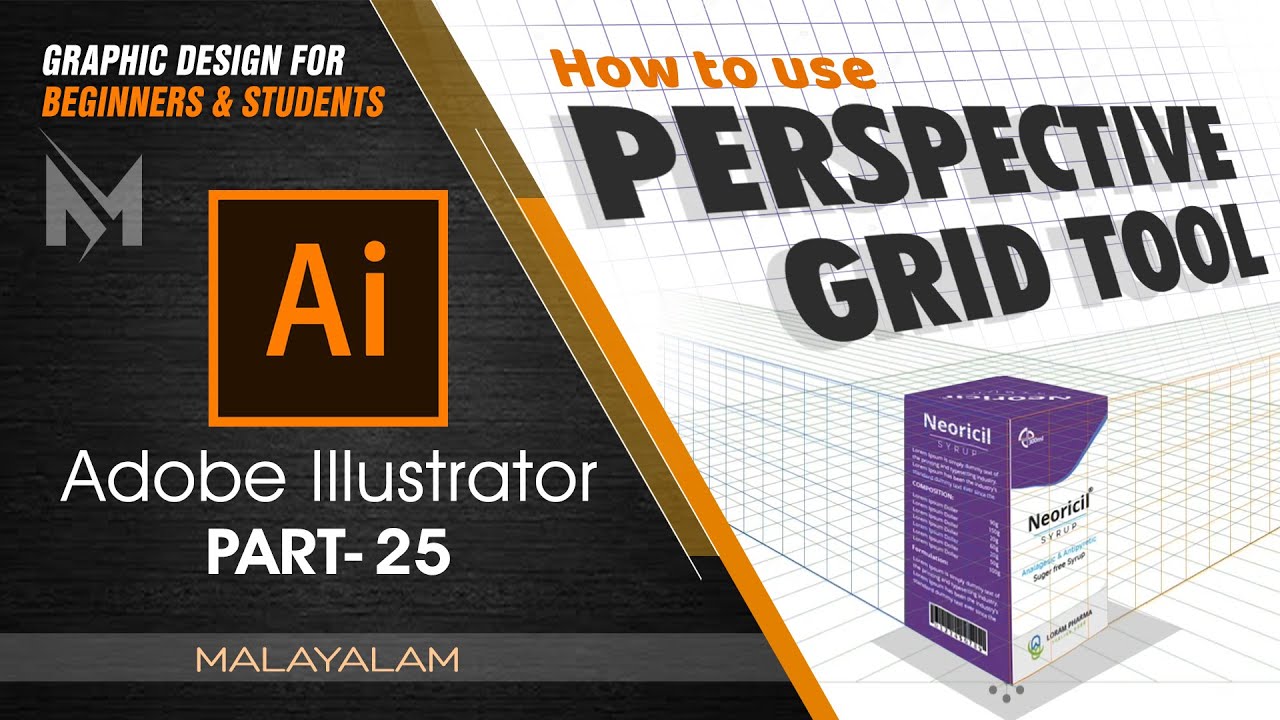 How to use Perspective grid tool | Adobe illustrator Malayalam | Part -25