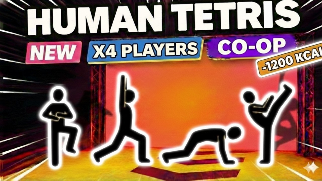 NEW HUMAN TETRIS х 4 Player Co-op 👯‍♂️–1200 kcal | Immersive Interactive Warm Up #1