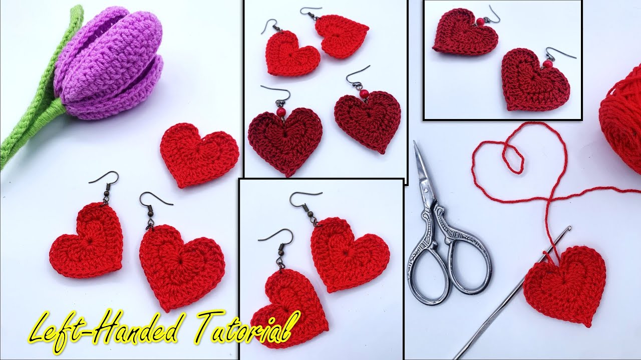 Left-Handed Crochet Heart Earrings Tutorial | Easy Crochet Earring Pattern