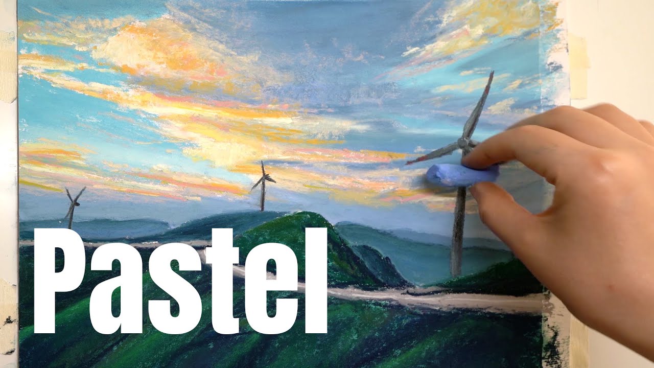 Pastel Painting | Landscape | Time-lapse | Windmill in the sunset | 4K60fps