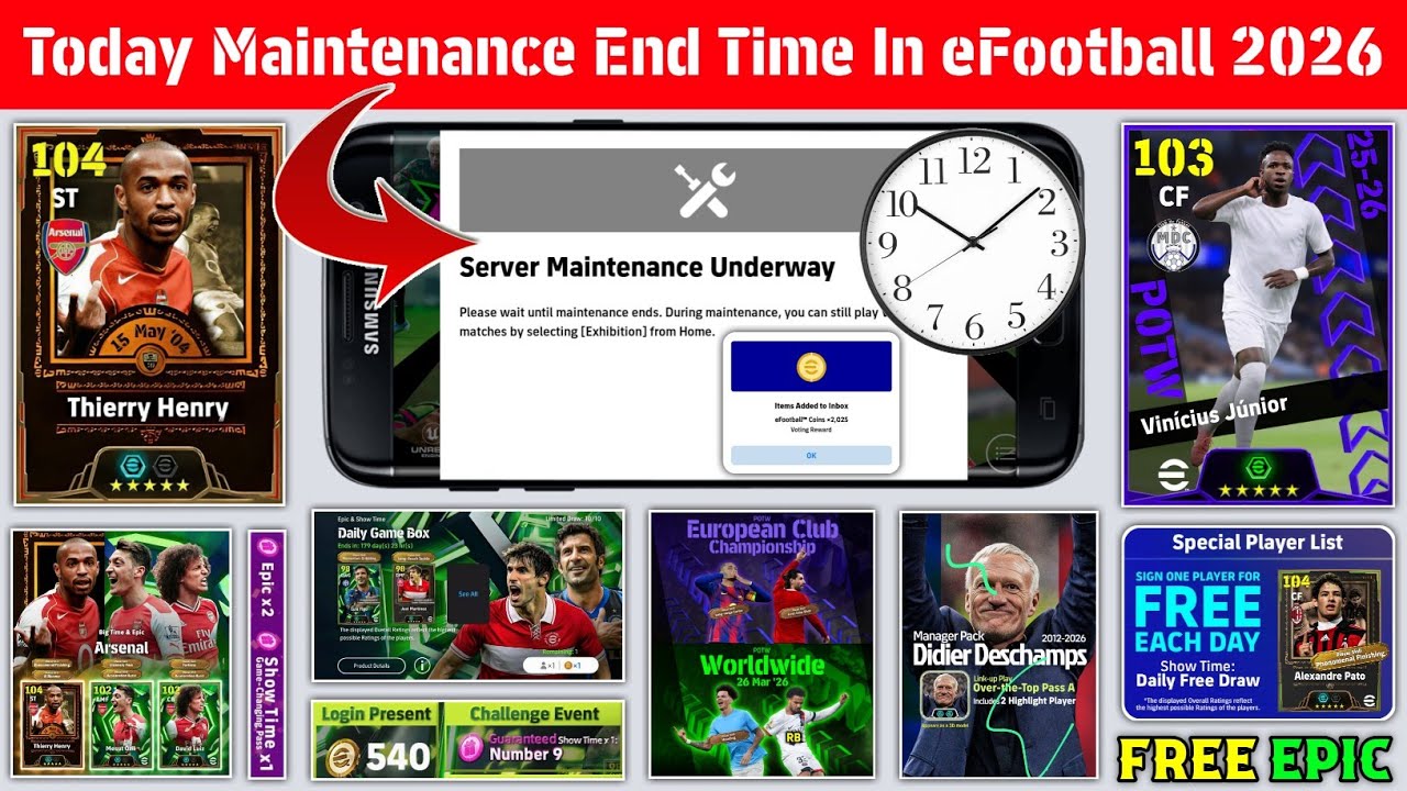 Время окончания технического обслуживания сегодня в eFootball 2026 Mobile | Техническое обслужива...