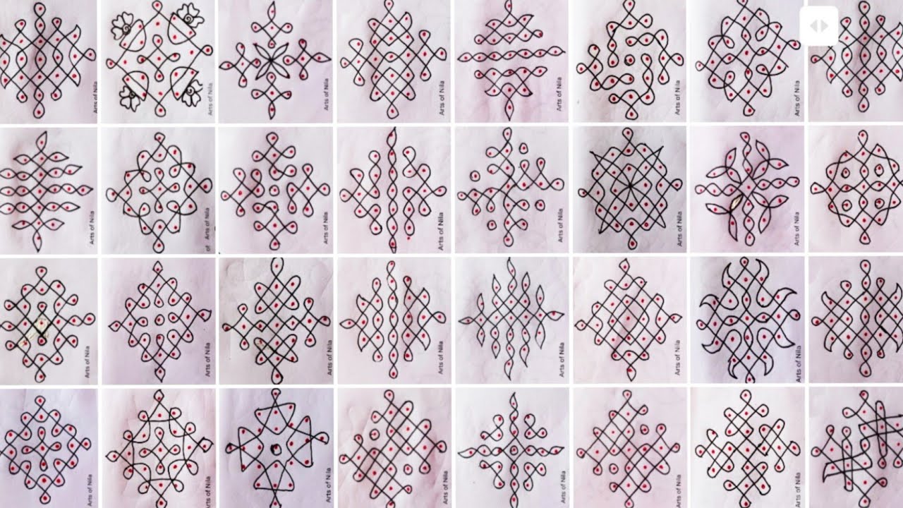 7×1 dots 30 kolams/Muggulu for 30days. Daily use kolams. Dot kolam. Easy Rangoli. Easy dot kolam