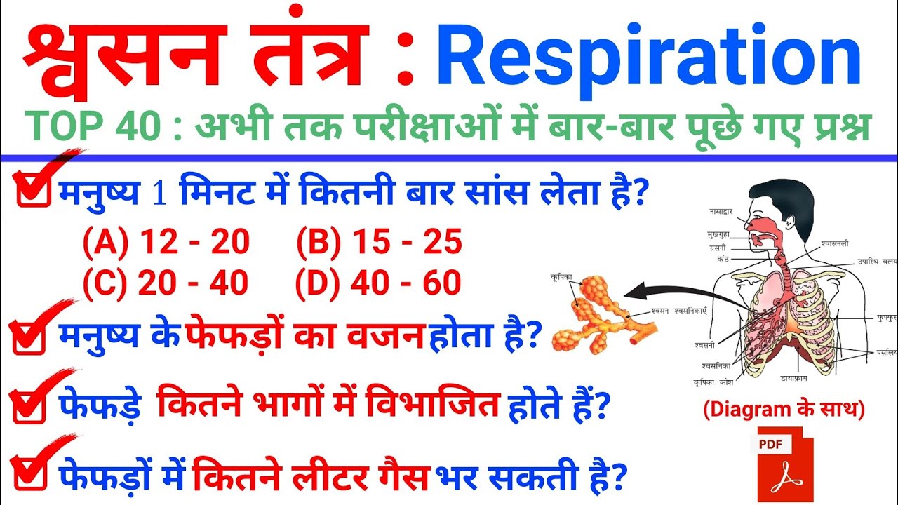 TOP 40 : Science Respiratory System (श्वसन तंत्र) || Topic Wise Science || Science GK Quiz in Hindi