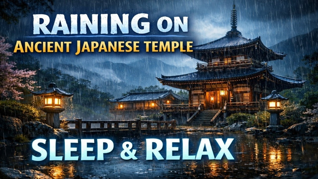Ancient Japanese Temple Rain at Night — 1 Hour Deep Sleep & Relaxation | Luxury Zen Ambience
