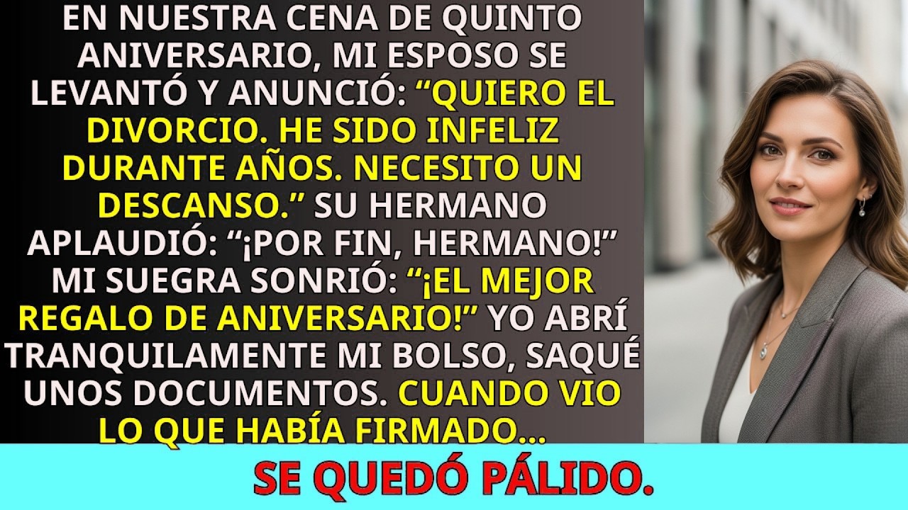 ' Mi Esposo Dijo “Quiero el Divorcio” en Nuestro Aniversario — Pero Cuando Vio Lo Que Firmé Esa Ma '