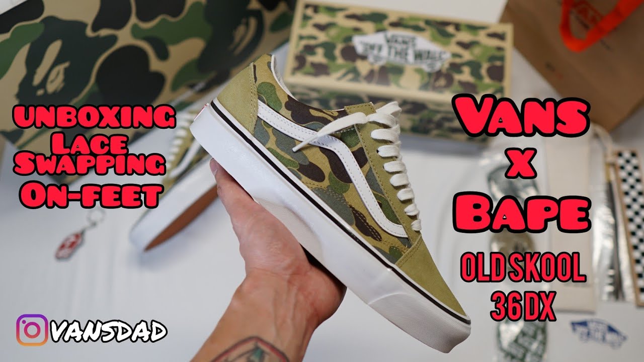 Vans X Bape Collaboration Old Skool 36 DX Camo - Unboxing, Lace swapping, and On-feet