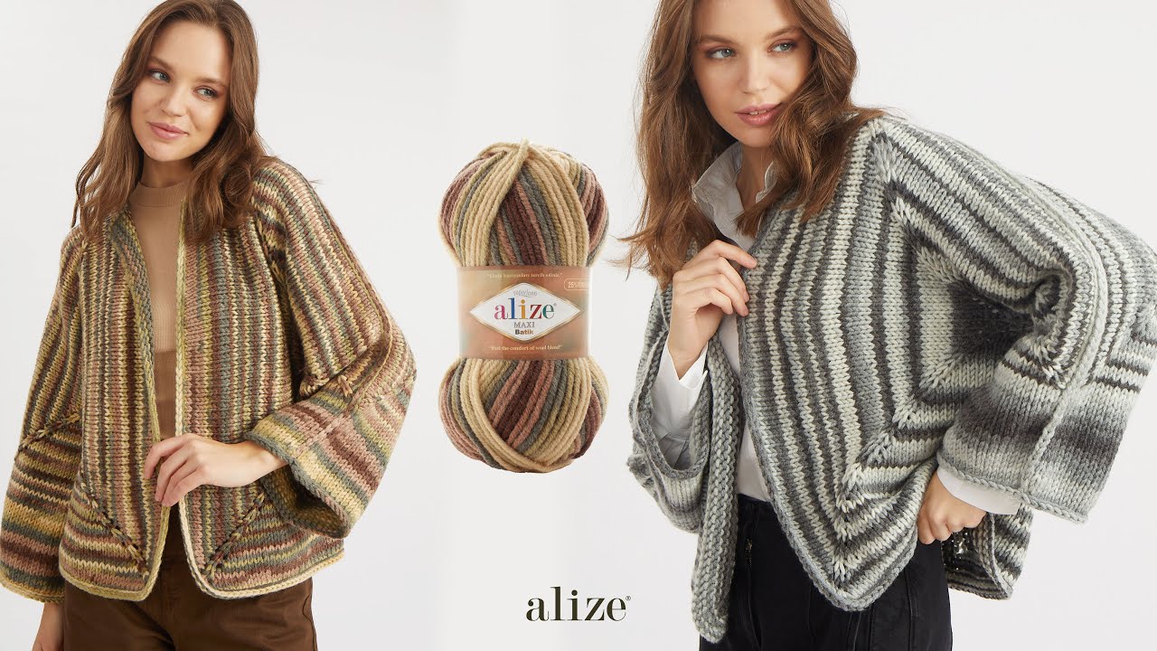 Вяжем шестиугольный кардиган спицами Alize Superlana Maxi Batik