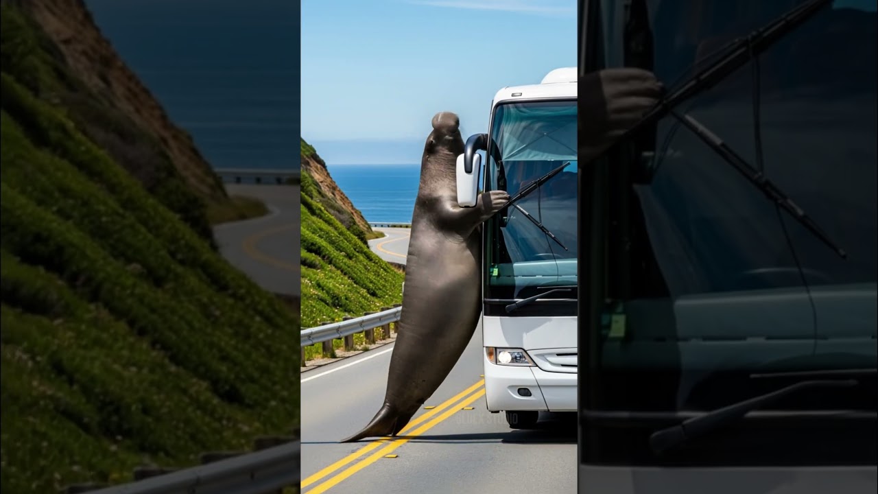 Elephant Seal Blocks Bus To Rescue It From Danger