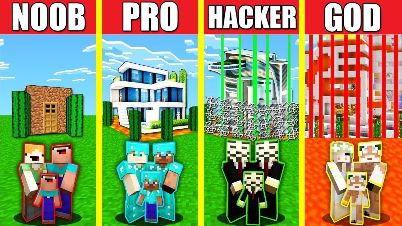 Minecraft Battle: SECURE HOUSE BUILD CHALLENGE - NOOB vs PRO vs HACKER vs GOD Animation SAFEST BASE