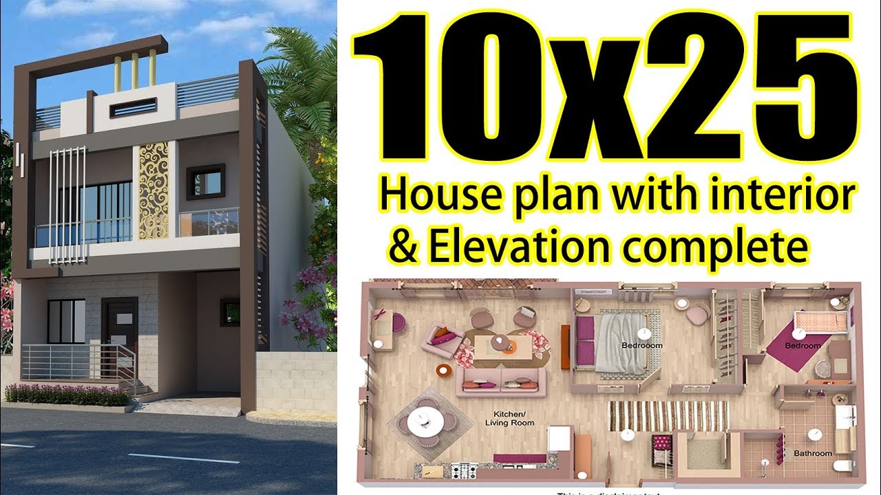10x25 House plan with Interior & Elevation