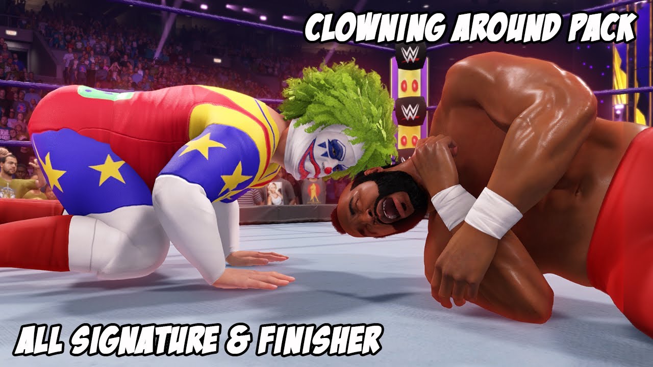 Clowning Around Pack ALL Signature and Finishers (wwe 2k22)