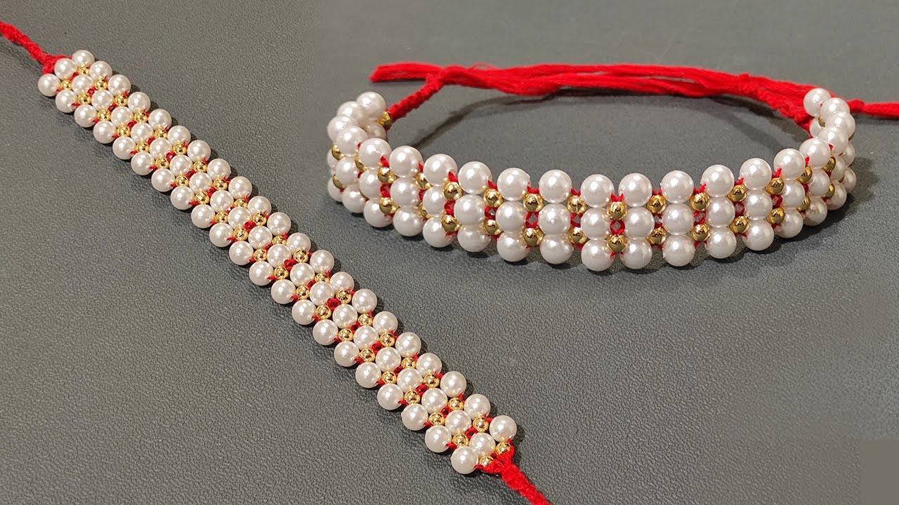 How To Make Simple Bracelet Rakhi With Pearl | Beads Bracelet | Friendship Bracelets | Rakshabandhan