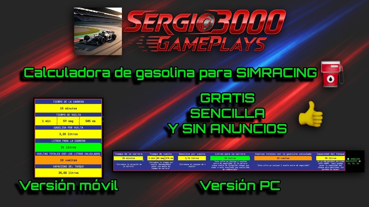 Calculadora de gasolina⛽para simracing SIN ANUNCIOS | GRATIS | SENCILLA
