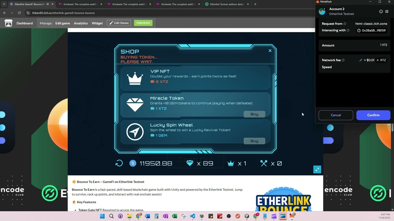 Etherlink Bounce To Earn Gamefi