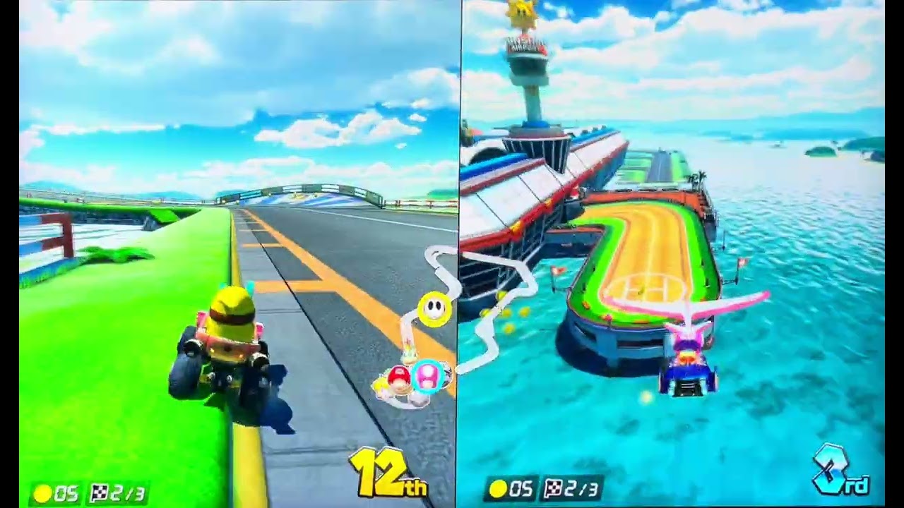 Shy Guy races Toadette at Sunshine Airport on Mario Kart 8 Deluxe | Kids Play Switch