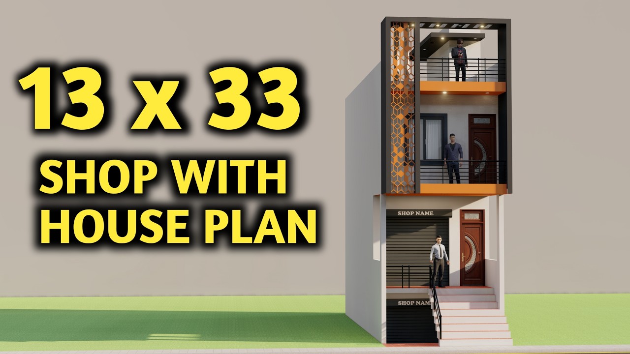 तलघर के साथ दुकान और मकान का नक्शा ,13X33 Shop With House Plan