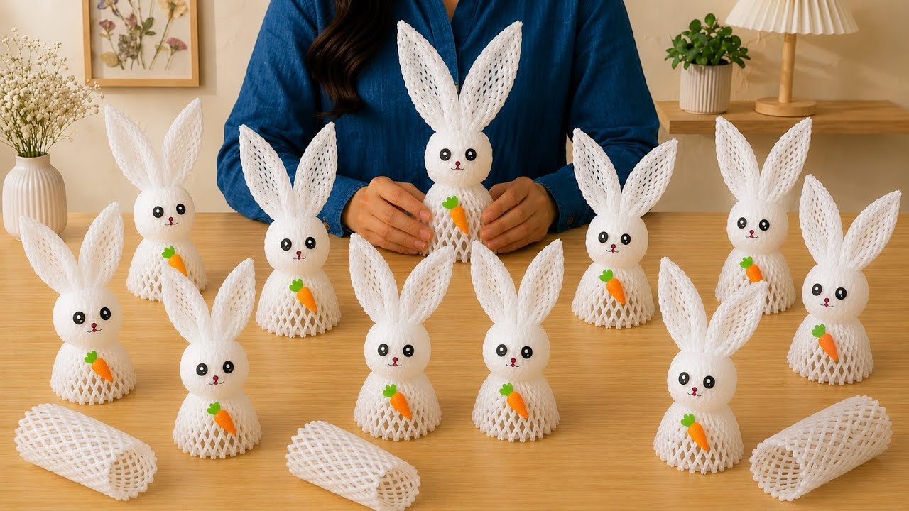 DIY Rabbit from Fruit Foam Net | Easy Recycled Craft Tutorial 🐰♻️