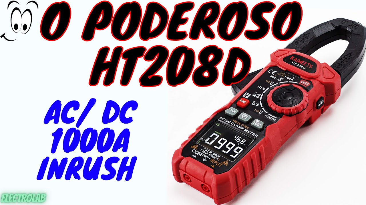 O Poderoso KAIWEETS HT208D-1000A, inrush, AC/DC, True RMS, LowZ, VFD, c/ multímetro completo!