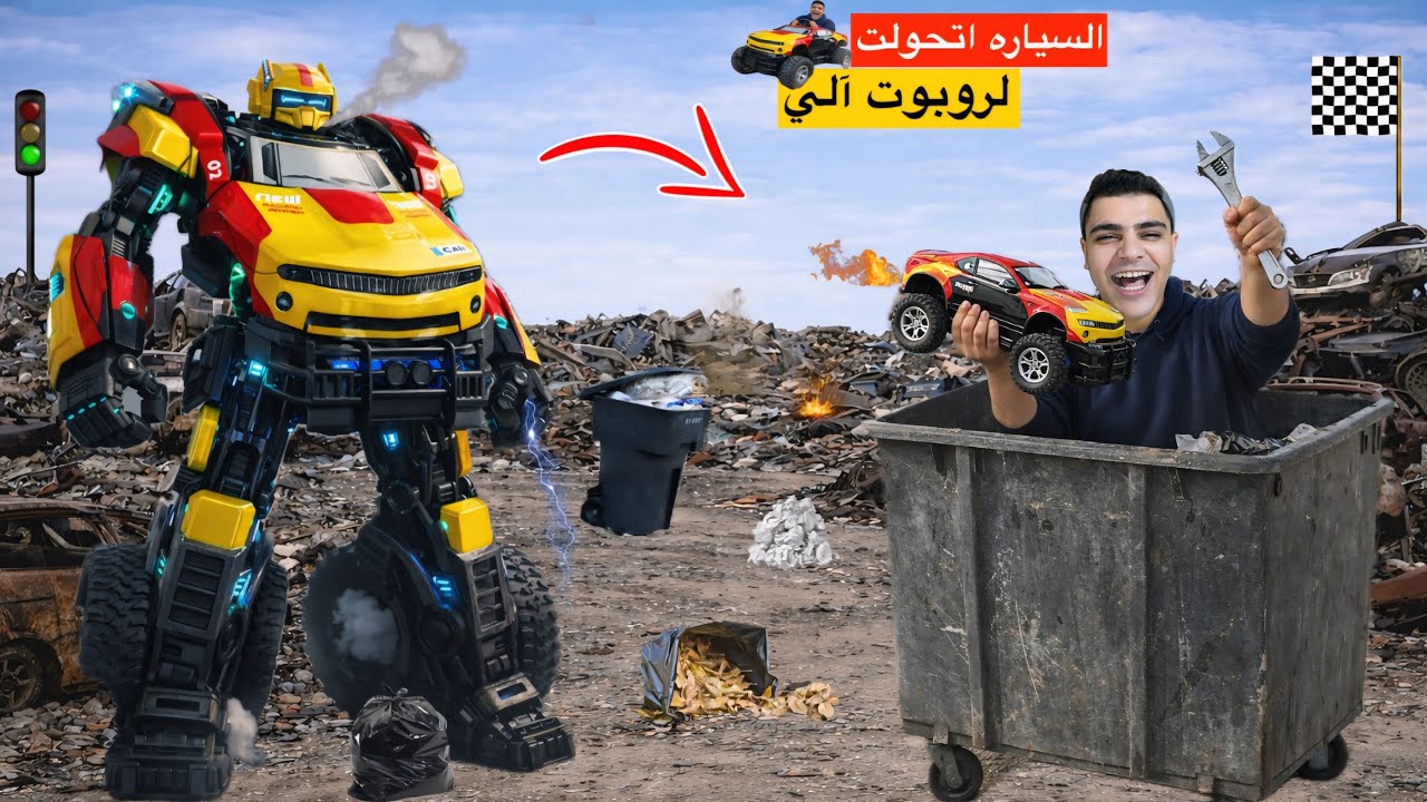 لما أخوك الصغير يستخدم نفايات القمامه🗑️ويحول سيارته اللعبه🏎️لروبوت آلي🤖